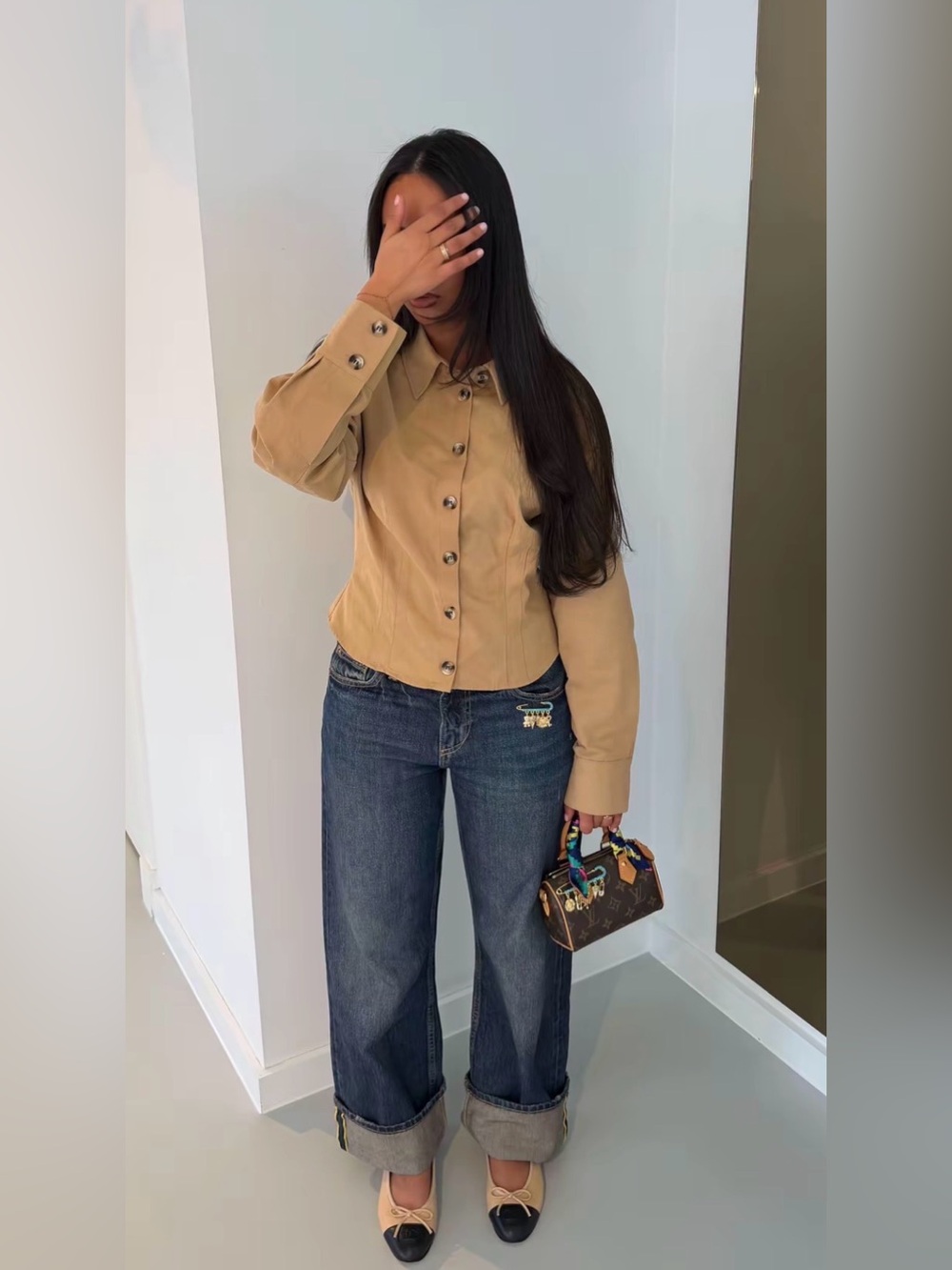 Zara khaki Cropped Button-Down Shirt
